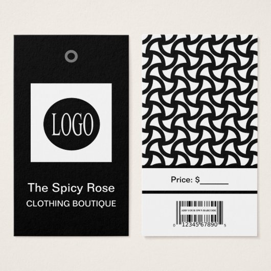 Schwarz-Weiß-Logo mit Bar Code-Preismarken (Vorne & Hinten)