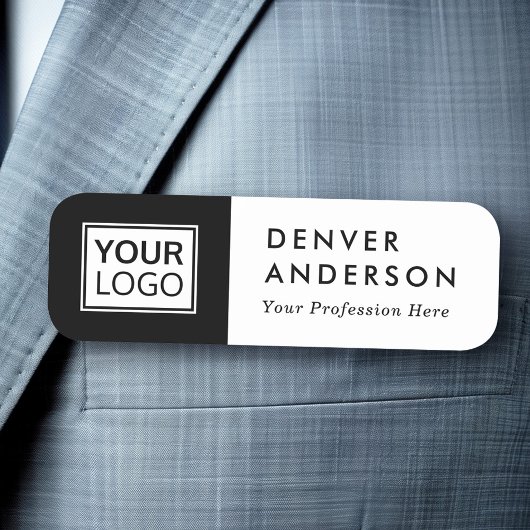 Schwarz-Weiß-Logo, Name und Titel modern Namensschild