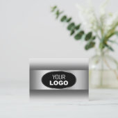 Schwarz-Weiß-Logo Silber-Oval-Rahmen Visitenkarte (Stehend Vorderseite)