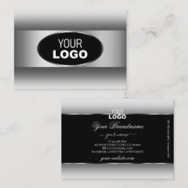 Schwarz-Weiß-Logo Silber-Oval-Rahmen Visitenkarte