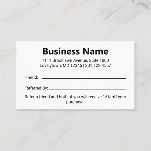 Schwarz-Weiß-Logos für Unternehmen - ein Freund Empfehlungskarte (Rückseite)