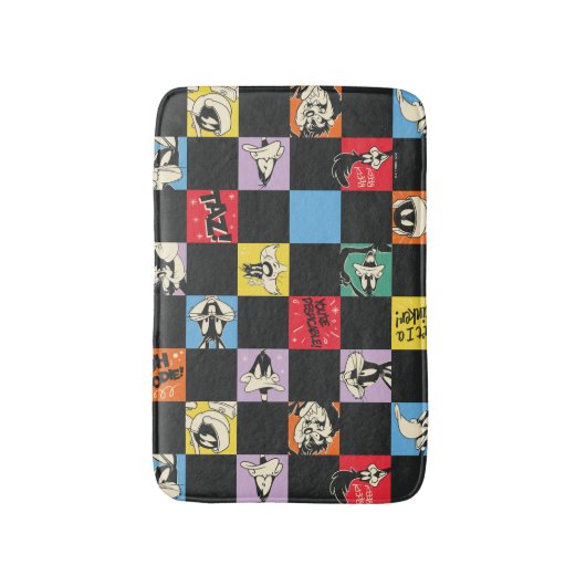 Schwarz-Weiß-LOONEY TUNES™ in bunten Schachbretter Badematte (Vorderseite Vertikal)