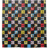 Schwarz-Weiß-LOONEY TUNES™ in bunten Schachbretter Duschvorhang (Vorderseite)