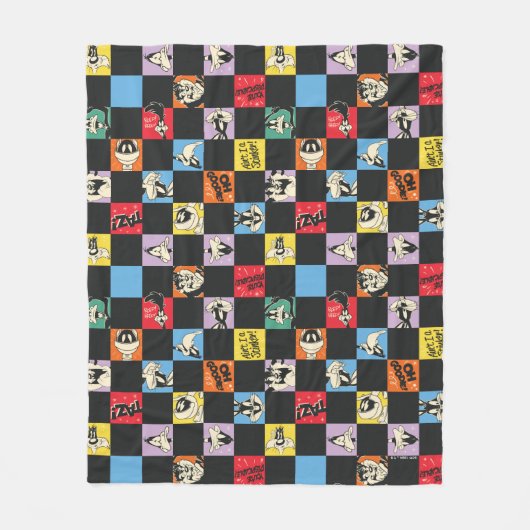 Schwarz-Weiß-LOONEY TUNES™ in bunten Schachbretter Fleecedecke (Vorderseite)