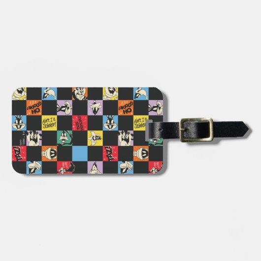 Schwarz-Weiß-LOONEY TUNES™ in bunten Schachbretter Gepäckanhänger (Vorderseite horizontal)