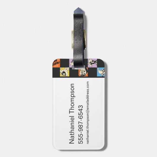 Schwarz-Weiß-LOONEY TUNES™ in bunten Schachbretter Gepäckanhänger (Rückseite vertikal)