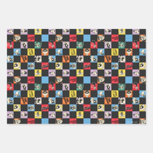 Schwarz-Weiß-LOONEY TUNES™ in bunten Schachbretter Geschenkpapier Set (Vorderseite 3)