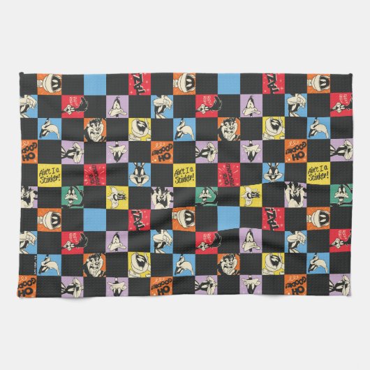 Schwarz-Weiß-LOONEY TUNES™ in bunten Schachbretter Geschirrtuch (Horizontal)