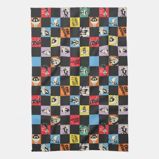 Schwarz-Weiß-LOONEY TUNES™ in bunten Schachbretter Geschirrtuch (Vertikal)