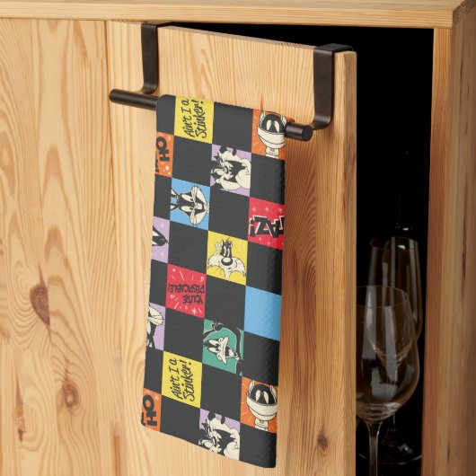 Schwarz-Weiß-LOONEY TUNES™ in bunten Schachbretter Geschirrtuch (Drittel gefaltet)