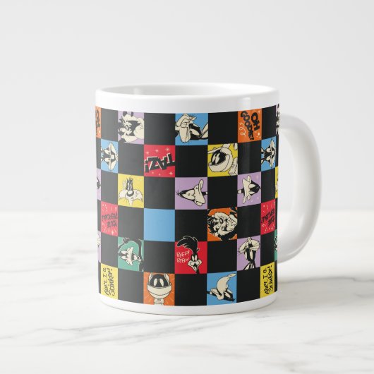 Schwarz-Weiß-LOONEY TUNES™ in bunten Schachbretter Jumbo-Tasse (Vorderseite Rechts)