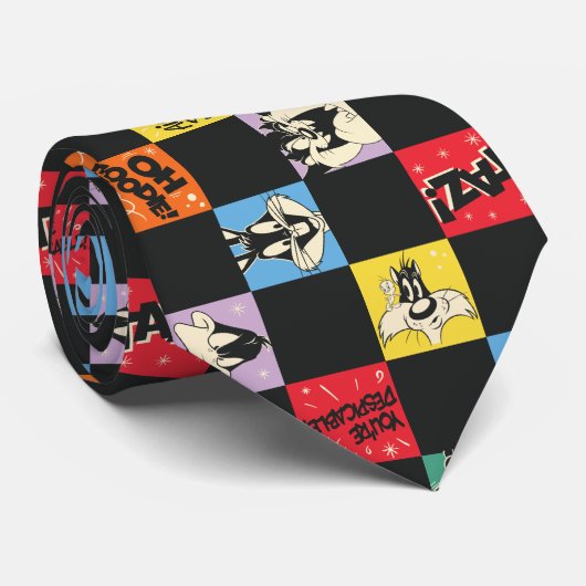 Schwarz-Weiß-LOONEY TUNES™ in bunten Schachbretter Krawatte (Gerollt)