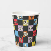 Schwarz-Weiß-LOONEY TUNES™ in bunten Schachbretter Pappbecher (Rückseite)