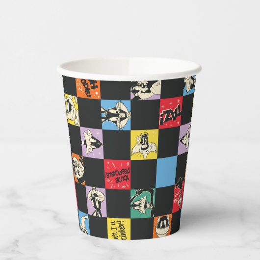 Schwarz-Weiß-LOONEY TUNES™ in bunten Schachbretter Pappbecher (Links)