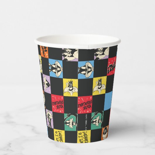 Schwarz-Weiß-LOONEY TUNES™ in bunten Schachbretter Pappbecher (Rechts)