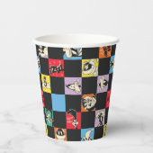 Schwarz-Weiß-LOONEY TUNES™ in bunten Schachbretter Pappbecher (Vorderseite)