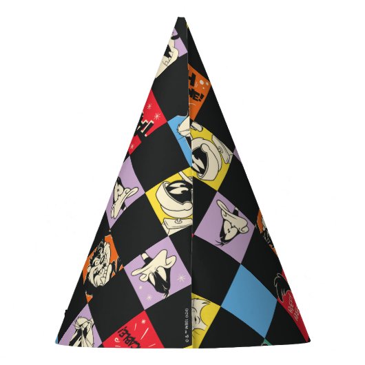 Schwarz-Weiß-LOONEY TUNES™ in bunten Schachbretter Partyhütchen (Rückseite)