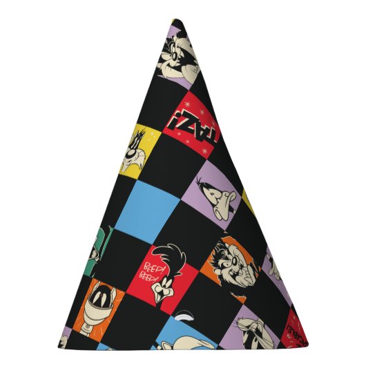 Schwarz-Weiß-LOONEY TUNES™ in bunten Schachbretter Partyhütchen (Rechts)