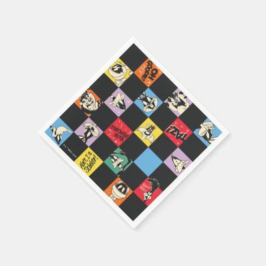 Schwarz-Weiß-LOONEY TUNES™ in bunten Schachbretter Serviette (Ecke)