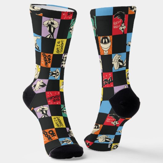 Schwarz-Weiß-LOONEY TUNES™ in bunten Schachbretter Socken (Gewinkelt)