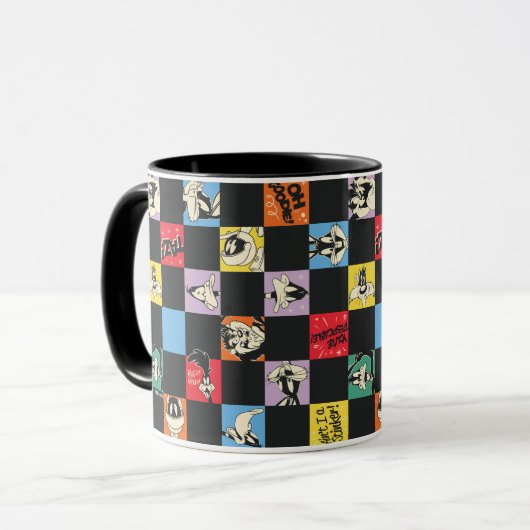 Schwarz-Weiß-LOONEY TUNES™ in bunten Schachbretter Tasse (Vorderseite Links)