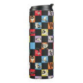 Schwarz-Weiß-LOONEY TUNES™ in bunten Schachbretter Thermosbecher (Nach links gedreht)