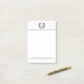 Schwarz-Weiß-Lorbeer-Monogramm Kleine Punkte Post-it Klebezettel (Auf Schreibtisch)