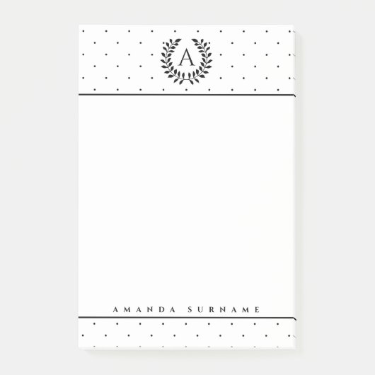 Schwarz-Weiß-Lorbeer-Monogramm Kleine Punkte Post-it Klebezettel (Vorderseite)
