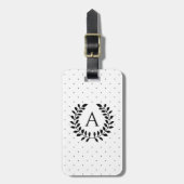 Schwarz-Weiß-Lorbeer-Monogramm-Punkte-Muster Gepäckanhänger (Vorderseite vertikal)