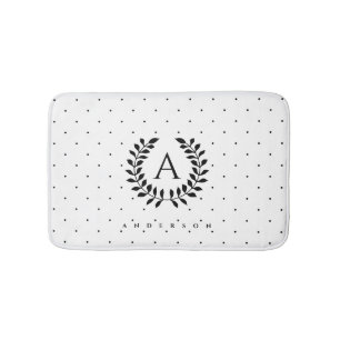 Schwarz-Weiß-Lorbeer-Monogramm-Punktmuster Badematte
