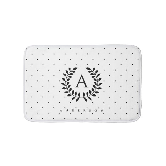 Schwarz-Weiß-Lorbeer-Monogramm-Punktmuster Badematte (Vorderseite)