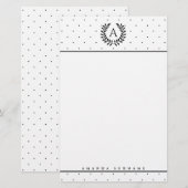Schwarz-Weiß-Lorbeer-Monogramm-Punktmuster Briefpapier (Vorne/Hinten)