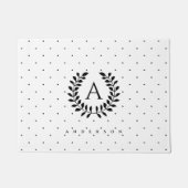 Schwarz-Weiß-Lorbeer-Monogramm-Punktmuster Fußmatte (Vorderseite)