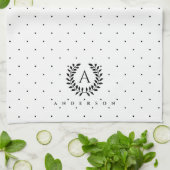 Schwarz-Weiß-Lorbeer-Monogramm-Punktmuster Geschirrtuch (Gefaltet)