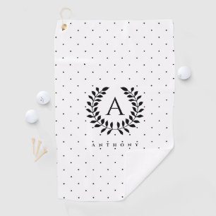 Schwarz-Weiß-Lorbeer-Monogramm-Punktmuster Golfhandtuch