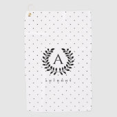 Schwarz-Weiß-Lorbeer-Monogramm-Punktmuster Golfhandtuch (Vorderseite)