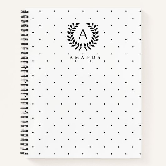 Schwarz-Weiß-Lorbeer-Monogramm-Punktmuster Notizblock (Vorderseite)