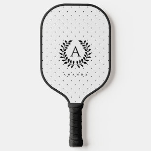Schwarz-Weiß-Lorbeer-Monogramm-Punktmuster Pickleball Schläger