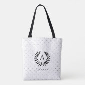 Schwarz-Weiß-Lorbeer-Monogramm-Punktmuster Tasche (Rückseite)