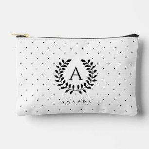 Schwarz-Weiß-Lorbeer-Monogramm-Punktmuster Zubehörtasche