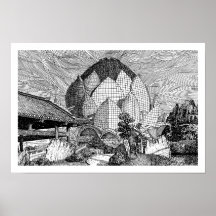 Schwarz-weiß-Lotus-Architektur-Linienkunst-Druck.