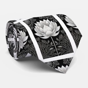 Schwarz-Weiß-Lotus-Muster Krawatte