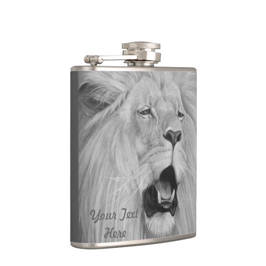 Schwarz-Weiß-Löwe, der große Katzen wild Flachmann (Rechts)