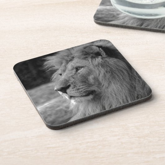 Schwarz-Weiß-Löwe - Wildtier Getränkeuntersetzer (Linke Seite)