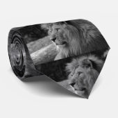 Schwarz-Weiß-Löwe - Wildtier Krawatte (Gerollt)