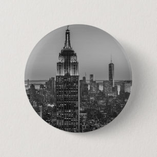 Schwarz-Weiß-Luftbild New Yorks Nacht Button