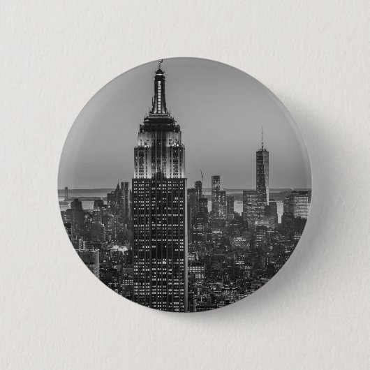 Schwarz-Weiß-Luftbild New Yorks Nacht Button (Vorderseite)