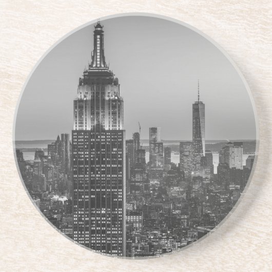 Schwarz-Weiß-Luftbild New Yorks Nacht Sandstein Untersetzer (Vorne)