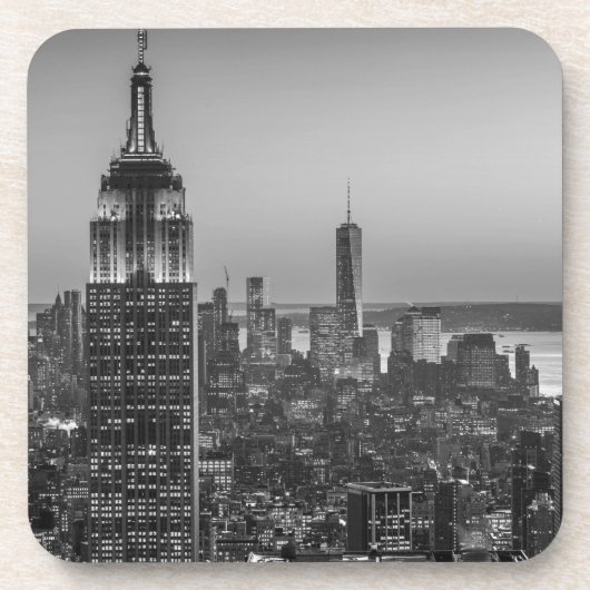 Schwarz-Weiß-Luftbild New Yorks Nacht Untersetzer (Vorderseite)