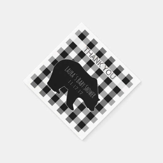 Schwarz-Weiß-Lumberjack Kariert | Bear Baby Dusche Serviette (Ecke)
